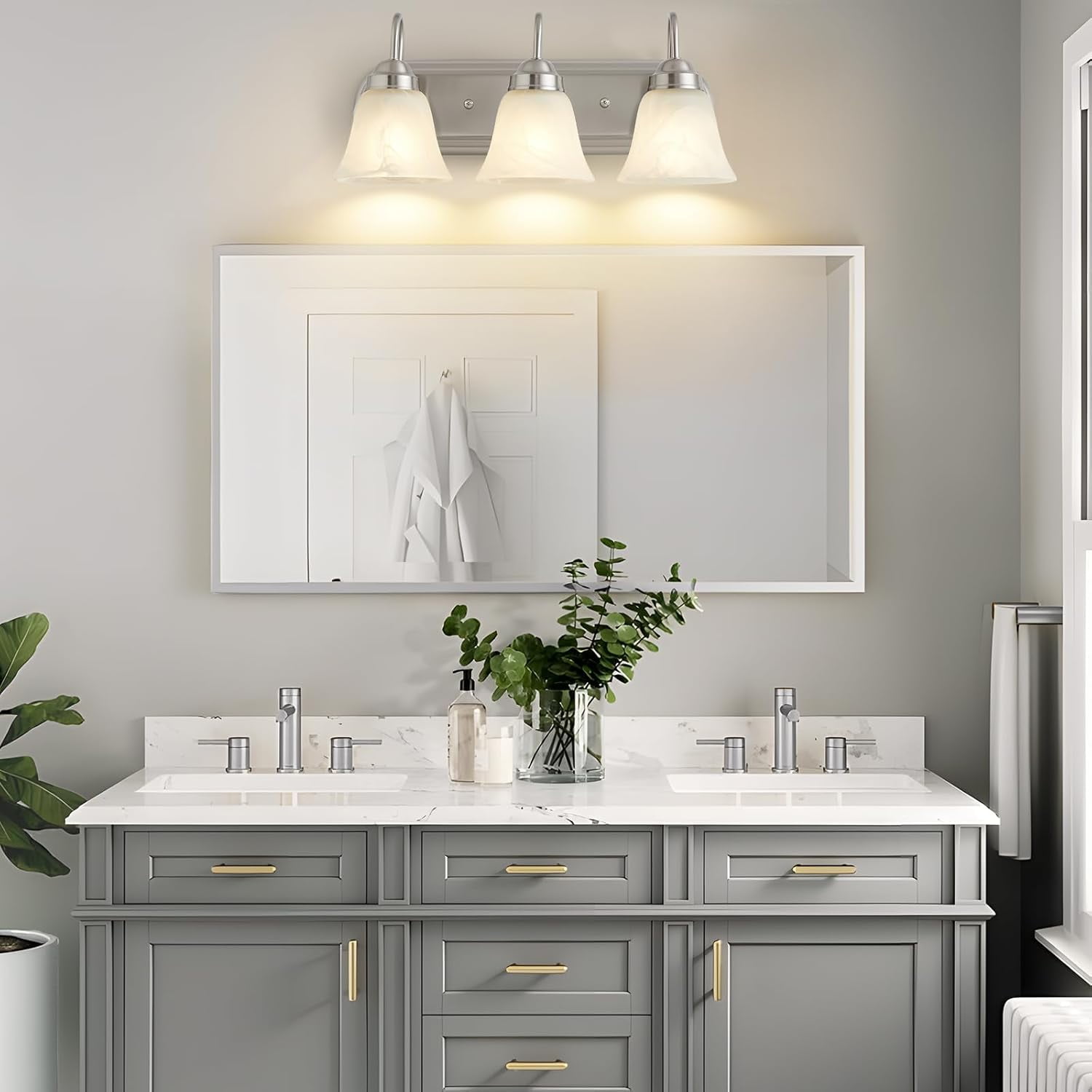 NATYSWAN 3 Light Bathroom Vanity Lights(Bulbs Not Included), Modern Lighting Fixtures Brushed Nickel Wall Lamp Vanity Lights Apply for Mirror Living Room Cabinet Bedroom