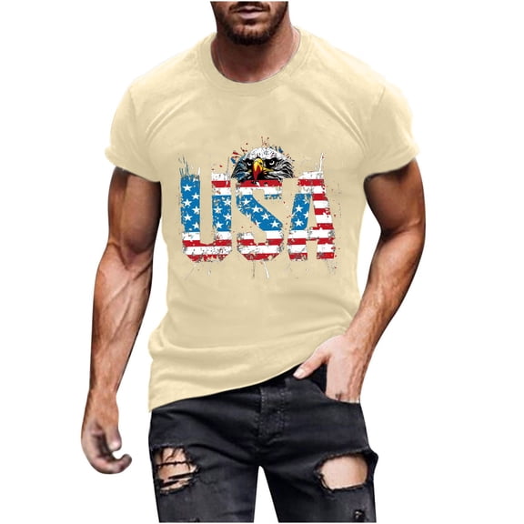 Vetsdori Short Sleeve Tshirts for Men Summer Patriotic Pullover Independence Day Fourth of July American Flag Shirts,Red White and Blue Crew Neck Mens Tops Casual