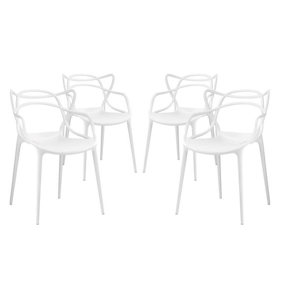 Side Dining Chair, Set of 4, White, Plastic, Kitchen Cafe Bistro Hospitality Restaurant, Modern Contemporary HB32962