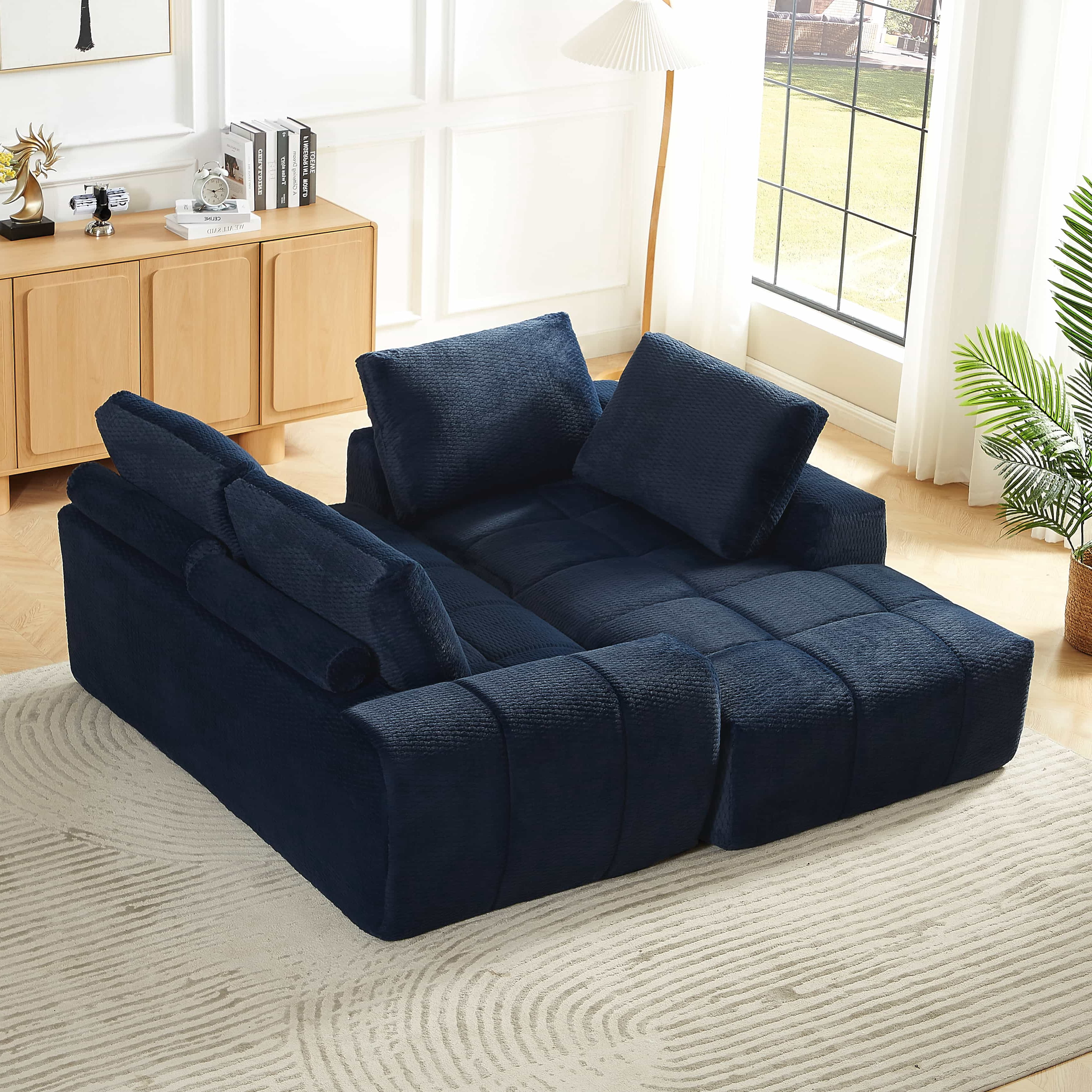 MAYEERTY Faux Fur L-Shape Oversized Sectional Sofa, Minimalist & Comfy Sleeper Couch for Living Room, 111×76" Blue