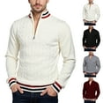 thumbnail image 3 of Men's Cable Knit Quarter Zip Mock Neck Sweater Long Sleeve Casual Pullover Top, 3 of 3