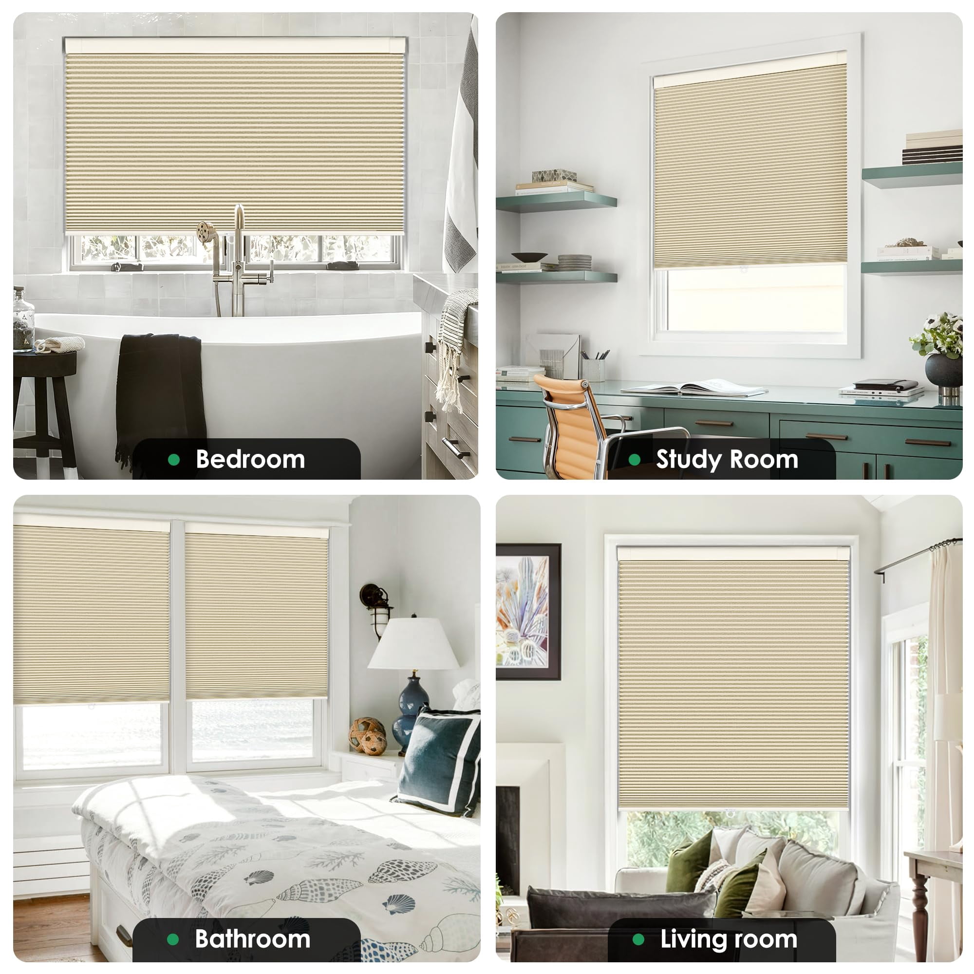 No Tools Drill Cordless Cellular Shades  Blackout Light Blocking Honeycomb For Home Thermal Insulation Blinds Windows 21" W X 48" H Beige