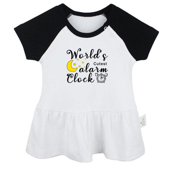 World's Cutest Alarm Clock Funny Dresses For Baby, Newborn Babies Skirts, Infant Princess Dress, 0-24M Kids Graphic Clothes (Black Raglan Dresses, 6-12 Months)