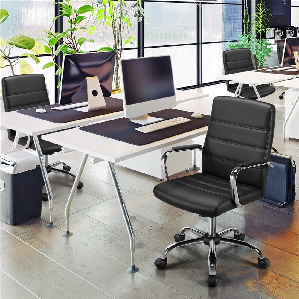 Yaheetech Mid-Back PU Leather Adjustable Office Chair with Arms, Black
