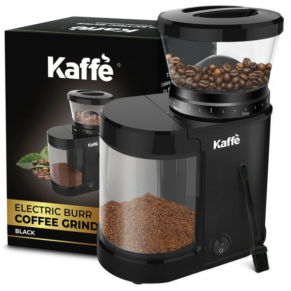 Kaffe Electric Burr Coffee Grinder (5.5oz) w/ Adjustable Coarseness Settings - Flat Burr - [New Upgraded Motor ] - Precision Coffee Bean Grinder for Home Use - Black