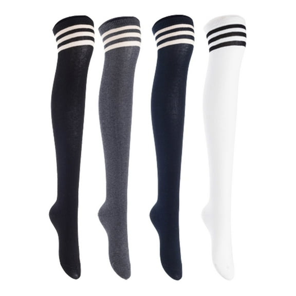 Lian LifeStyle Women's 4 Pairs Adorable Comfortable Soft Thigh High Over Knee High Cotton Socks, Size 6-9, JMYP1022 Black, DarkGrey, Navy, White