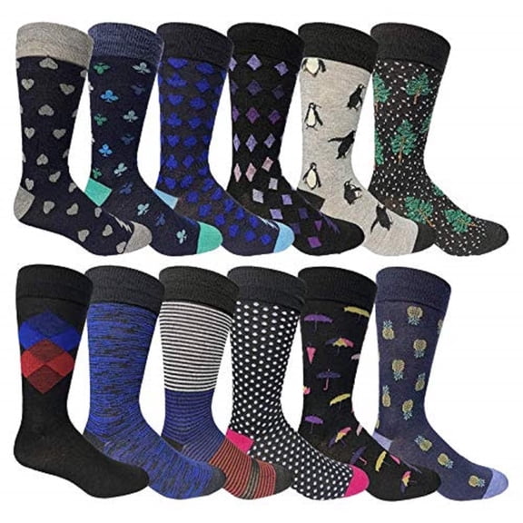 Yacht & Smith 12 Pairs Mens Fashion Designer Dress Socks, Patterned, Textured Design Premium Knit