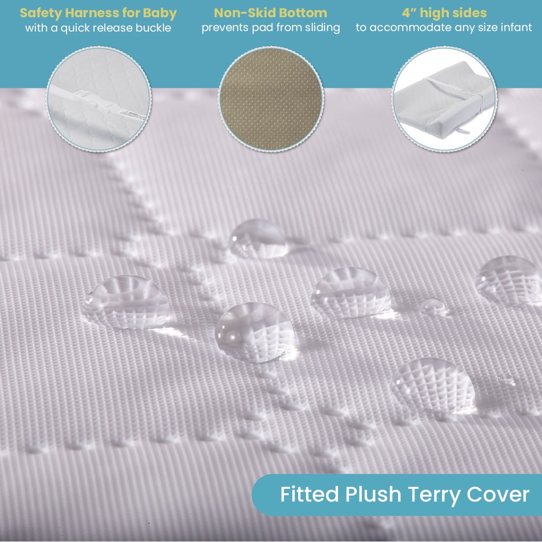 LA Baby [Combo Pack] Contoured Waterproof Diaper Changing Pad, 32" with Bonus Washable White Terry Cover, White