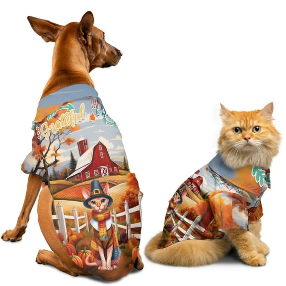 Thanksgiving Sphynx Pilgrim Grateful, Thankful, Blessed Fall Welcome Hawaiian Summer Shirt for Small Medium Large Dog Cat Cat Lover Kitten Owner Gifts Idea - 00021