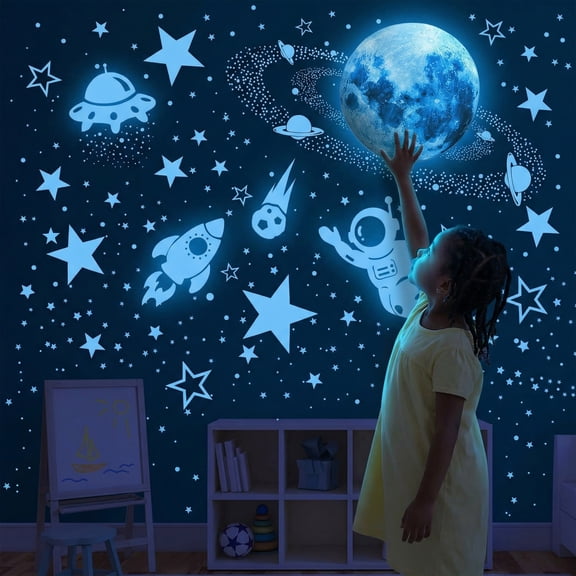 1430-Piece Glow in the Dark Stars, Blue Moon & Space Rocket Wall Decals for Ceiling and Room Decoration