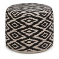 thumbnail image 1 of Simpli Home Pouf Rond à Motifs Kinney en Blanc et Noir, 1 of 6