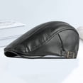 thumbnail image 4 of sunsanly Men Advanced Hat Retro Faux Leather Retro British Style Solid Color Firm Stitching Windproof Thicken Warm Beret Newsboy Cap, 4 of 8