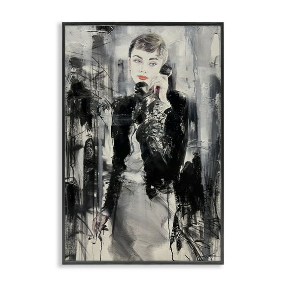 Stupell Industries Classic Beauty Fashionista People Painting Black Framed Art Print Wall Art, 12 x 18