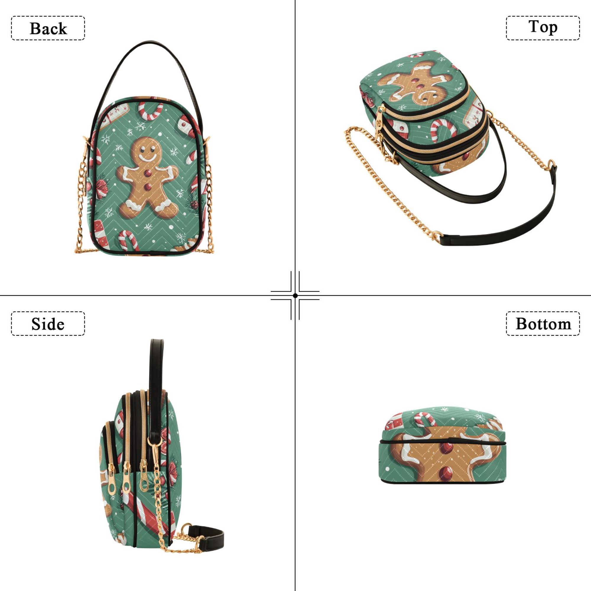 FORMRS Crossbody Bag for Women Quilted Travel Shoulder Cell Phone Purse with Chain Strap Handbag, Christmas Gingerbread