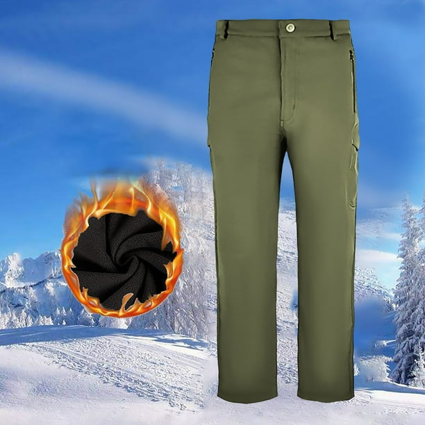 Pantalones largos para hombre, de color liso, para senderismo al aire libre, multifuncionales, de forro polar, resistentes al viento y al agua, rectos, con cremallera y bolsillo, para el trabajo.