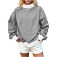 thumbnail image 5 of Lenpel Mock Neck Sweatshirt for Women Fashion Striped Long Sleeve Pullover Tops Casual Loose Warm Shirts Fall Clothes(Black,Small), 5 of 7