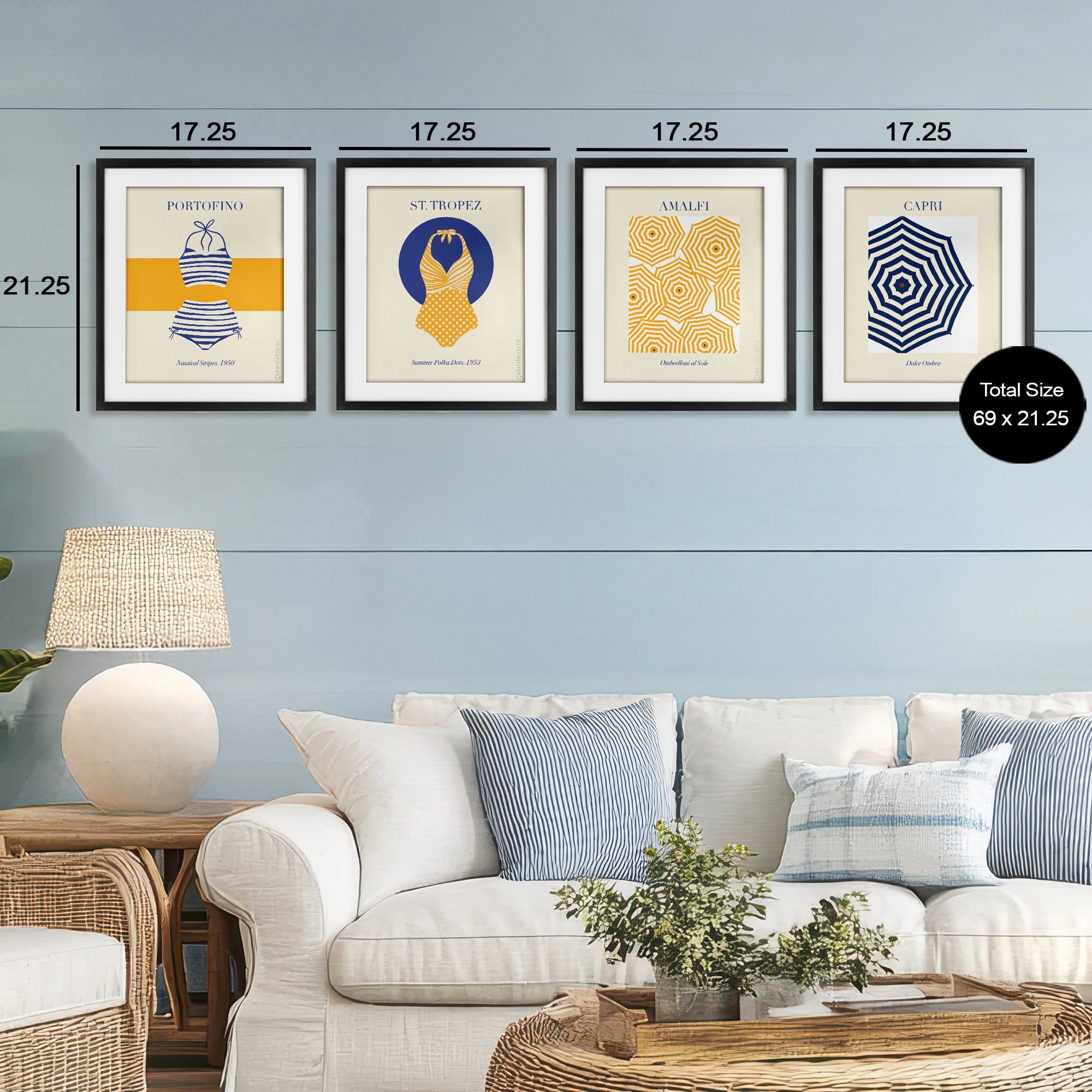 Stupell Industries Retro Beach Vacation Elements 4 Piece Black Framed Print Under Glass Set, design by A Barefoot Stylist