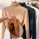 thumbnail image 1 of Suéter de cuello alto para mujer, top de otoño e invierno con forro polar engrosado en el interior, camisa de manga larga negra para mujer, 1 of 5