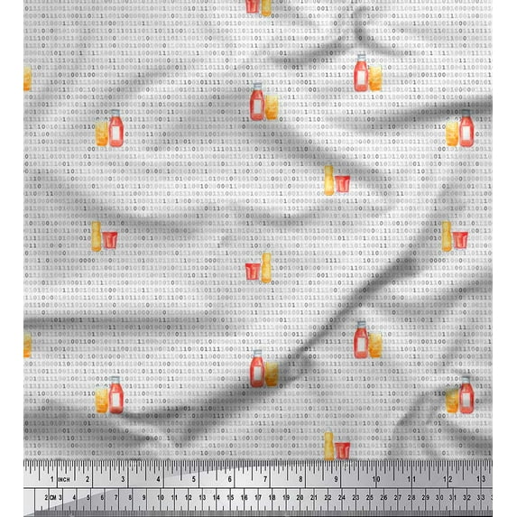 Soimoi Gray Poly Georgette Fabric Numbers & Glass Kitchen Printed Craft Fabric by the Yard 52 Inch Wide