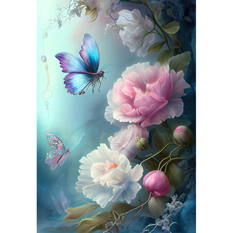 5D Diamond Painting Pink Flowers and Butterfly Kit