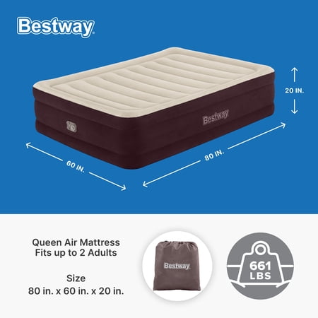 BESTWAY® MAROON TRITECH AIR MATTRESS QUEEN 20″ WITH BUILT-IN AC PUMP