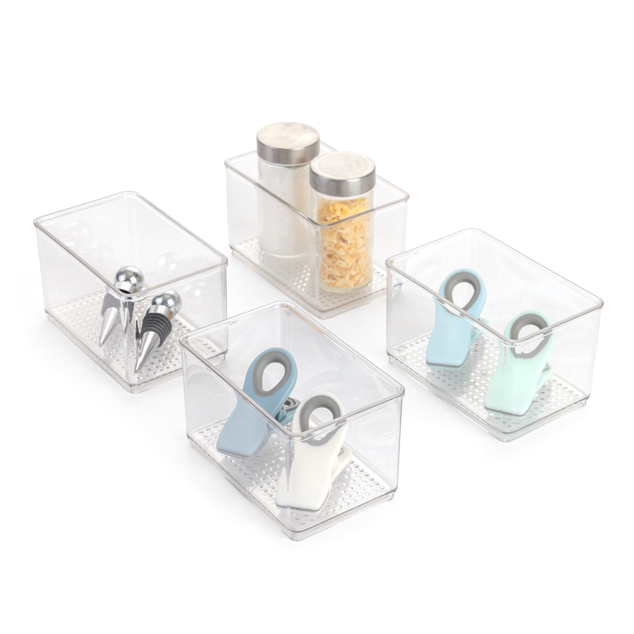 Mainstays Clear Plastic Bathroom Organizer Bin Set, 4 Pack