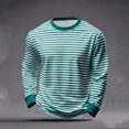 thumbnail image 2 of Puntoco Mens Striped Long Sleeve Shirt Crewneck Casual T-Shirt Basic Stripe Cotton Spandex tee Shirt Sky Blue-A, 2 of 6