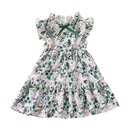 

Summer Dresses Girls And Toddlers Sleeveless Midi Dresses Floral Print White 100