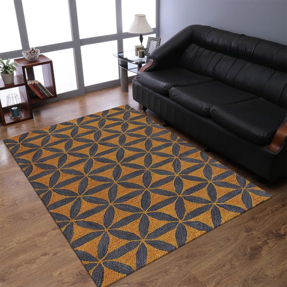 Rugsotic Carpets Hand Tufted Wool Eco-Friendly 4'x6' Area Rugs Rectangle Gold Blue Contemporary Modern High Pile Thick Handmade Anti Skid Indoor Rug for Living Room, Bedroom K00723