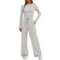 thumbnail image 5 of felwors Sweatsuits Women 2 Piece Outfit Fall Airport Lounge Sweat Sets With Wide Leg Pants Track Fashion Suits 2025 Light Gray, M, 5 of 6
