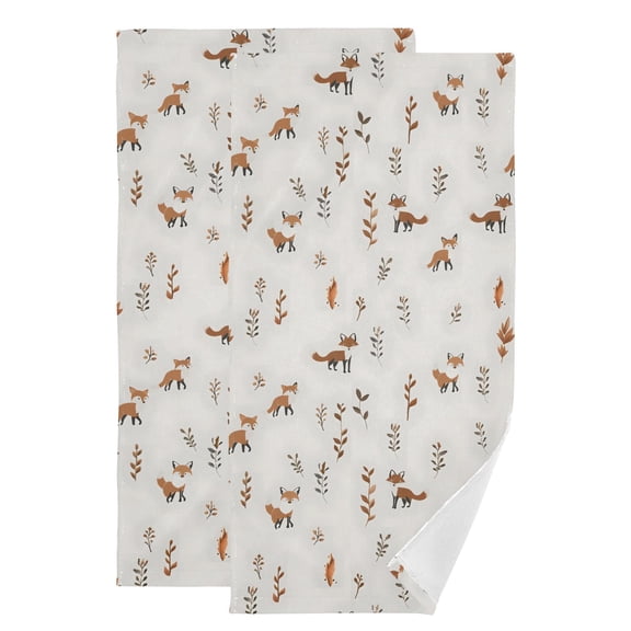 2-Piece Polyester cotton Towel Set Absorbent Fox Hand Towel Bath Towel Soft and Comfortable Machine Wash 28.3x14.4