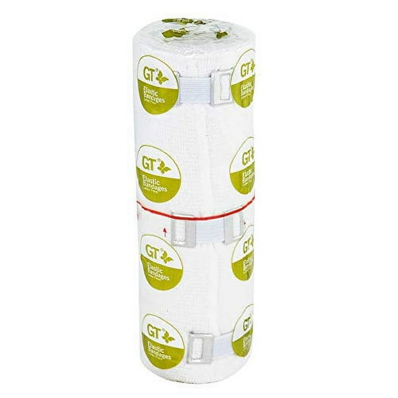 Premium Elastic Bandage Wrap (6" Wide, 1 Pack) - Made of USA Grown Soft Woven Cotton - Metal Clip Fasteners - GT Latex Free Hypoallergenic Compression Roll for Sprains & Injuries (White)