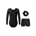 thumbnail image 2 of Haitryli Kids Girls Gymnastics Leotard Rhinestone Long Sleeve Ballet Jumpsuit Bodysuit with Shorts Hair Band Set Blue 6, 2 of 5