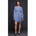 thumbnail image 2 of Bimba Blue Leaves & Flowerpecker Bird Women Tunic Top Long Sleeve Button Down Print Short Causal Dress-Small, 2 of 7