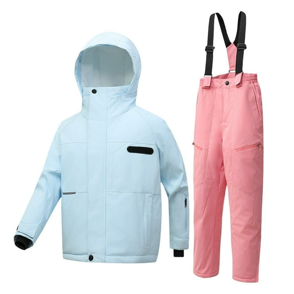 Generic Boys and Girls Children's Ski Suits Girls Outdoor Thick Windproof Boys Baby Big Children Ski Clothes Colorblock Snow Pants and Jacket Snowsuit Ski Suit(160,Light Blue)