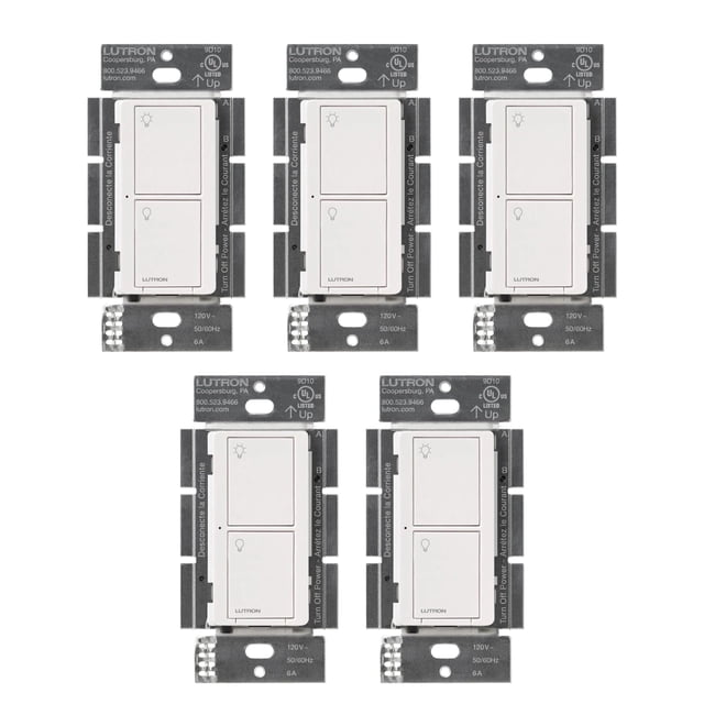 Paquete de 5 Interruptores Inteligentes para Luz Lutron Caseta 6A 120V Blanco