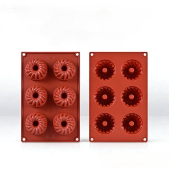 ROSOZ Set of 2 6-Cavity Swirl Donut Mold, Heavy Duty Silicone Pan for Cakes, Chocolate, and Baking