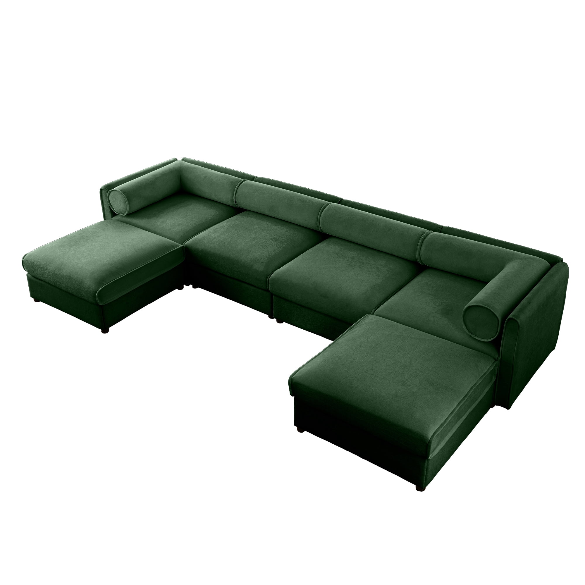 Gewnee Modular Oversize 142.5" Green Sectional Sofa Couch 4 Seats with 2 Storage Ottomans, Cylindrical Backrest and Armrests Deep Comfortable Seating,Durable and Supportive for Living Room