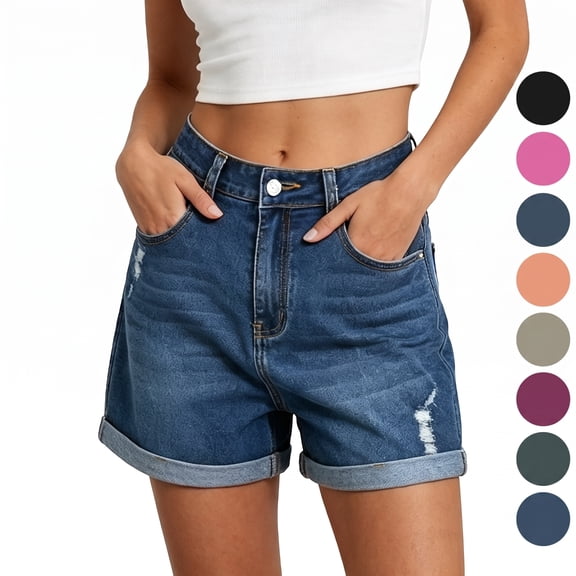 POROPL Womens Jean Shorts,Ripped Denim Shorts Button Stretchy High Waisted Shorts with Pockets