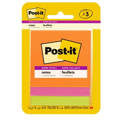 Post-it-2PK Post-It&Reg; Super Sticky Note Pads - Energy Boost Color Collection - 135 - 3" X 3" - Square - 45 Sh