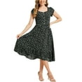 thumbnail image 4 of INSPIRE CHIC Women's Midi Dress Summer Square Neck Short Sleeve Boho Floral Dresses XS Black, 4 of 4