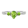 thumbnail image 2 of Dazzlingrock Collection 7X5MM Pear Peridot & Round White Diamond 3 Stone Teardrop Engagement Ring for Women (0.10 ctw, Color I-J, Clarity I2-I3) in 10K White Gold, Size 8, 2 of 4
