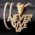 thumbnail image 5 of Punk Iced Out Crystal NEVER GIVE UP Letter Pendant Necklace for Women Men Miami Chunky Cuban Link Chain Necklace Hip Hop Jewelry   Gift QY, 5 of 7