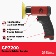 Chicago Pneumatic CP7200S, Kit, Air Random Orbital Sander, 3 in, H&L (Hook & Loop), 15,000 RPM
