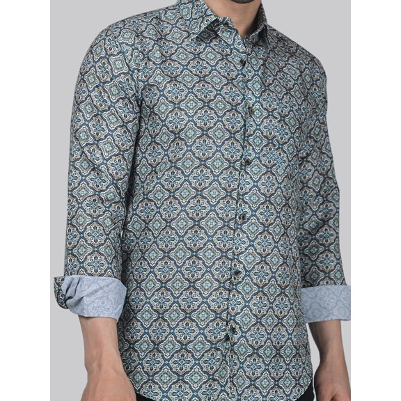 Exotic-glam Men's Printed Full Sleeve Casual Linen Shirt