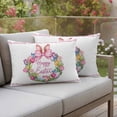 thumbnail image 4 of Happy Easter Pillow Covers 2 Pack Eggs Tulips Wreath Bow Rabbit Ears Pink Leaf Pillowcase Waterproof Outdoor Throw Pillow Cover for Patio Balcony Rectangular Cushion 20”x12”, 4 of 9