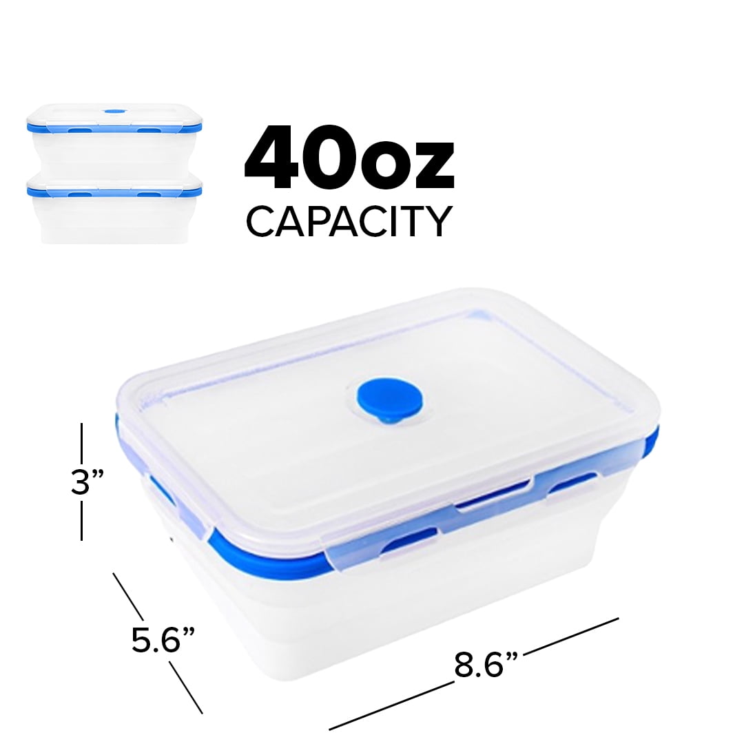 Ecoberi Collapsible Food Containers, BPA-Free Silicone, Reusable, Stackable, Space-Saving for Snacks, Lunches, Travel 2 Pack