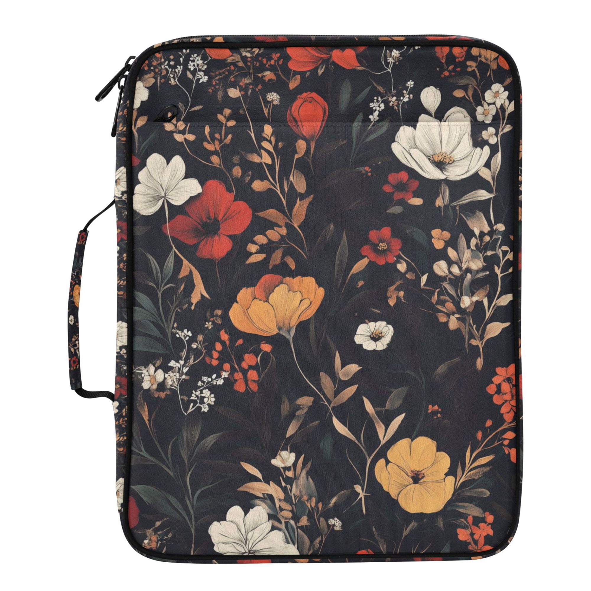 FORMRS Accordion File Folder A4 Size 7-Pocket Expanding Document Organizer Bag with 3 Ring Binder, Black Floral Pattern