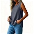 thumbnail image 6 of IUYRTFE Women Round Neck Sleeveless Tank Top with Side Slits Loose Fit Casual Summer Blouse, 6 of 7