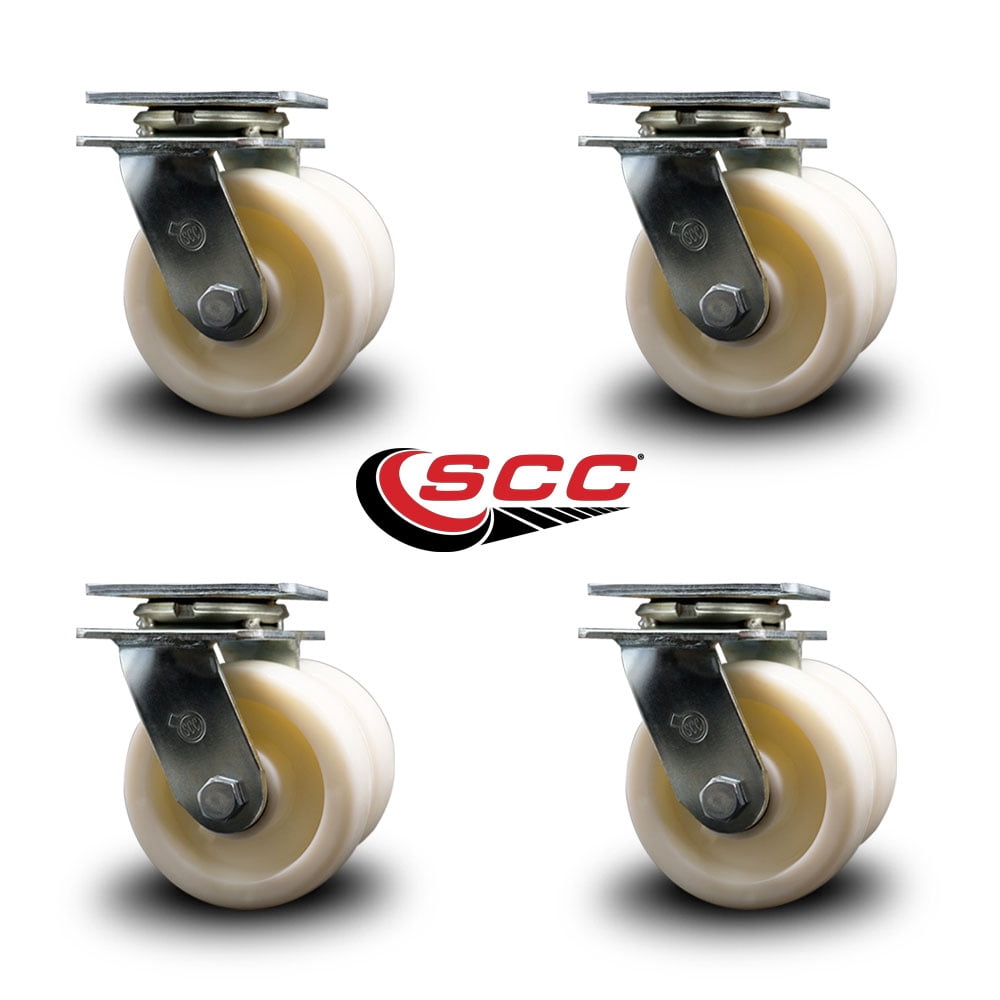 5 Inch Dual Nylon Wheels Swivel Caster Set with Roller Bearings Service Caster